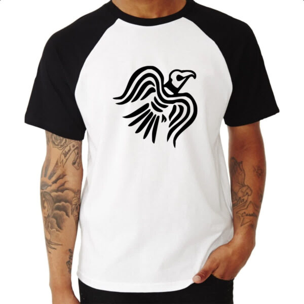 Camiseta Raglan Simbolo corvo bandeira viking - Imagem 3