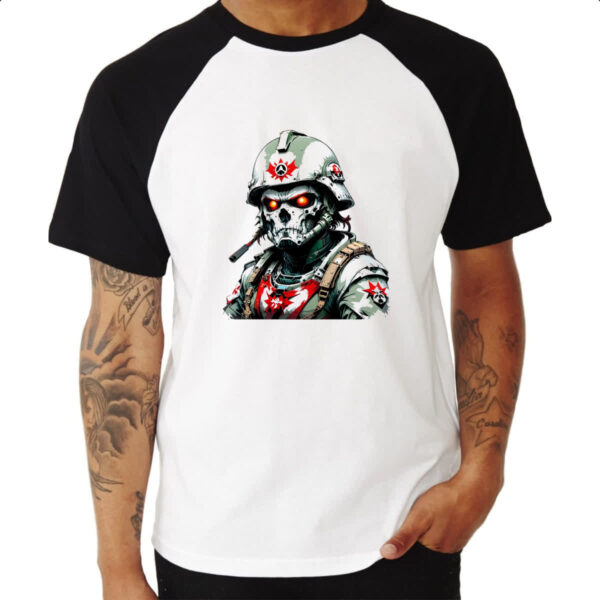 Camiseta Raglan Soldado Skull Punk Cyber - Imagem 3