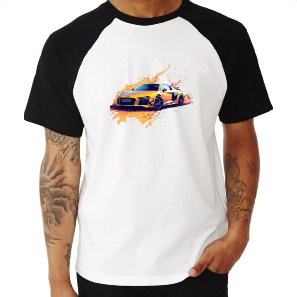 Camiseta Raglan Audi R8 Amarelo Splash Art - Imagem 3