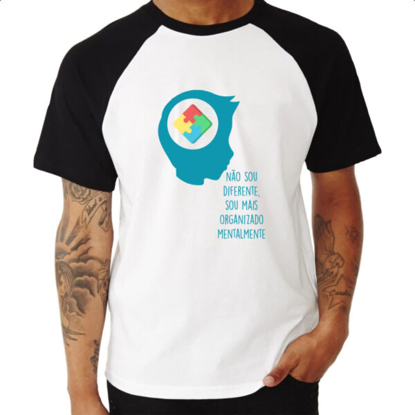 Camiseta Raglan Autismo nao diferente mais organizado mentalmente - Imagem 3