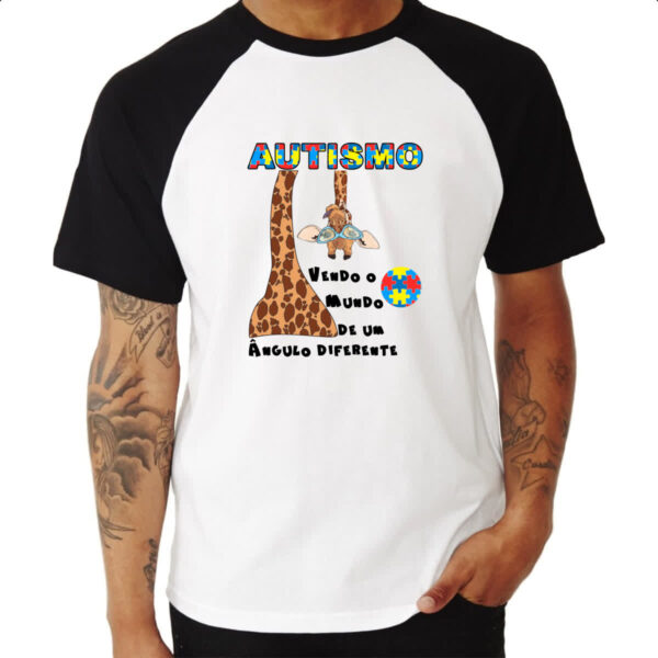 Camiseta Raglan Autismo vendo o mundo de um angulo diferente - Imagem 3