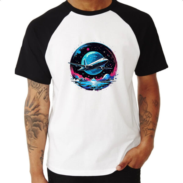 Camiseta Raglan Aviao viagem night art - Imagem 3