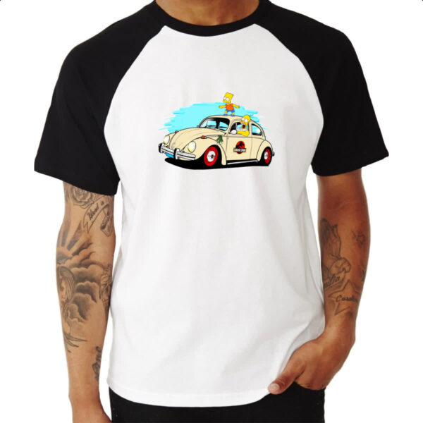 Camiseta Raglan Bart e Hommer no fusca do Jurassic Park - Imagem 3