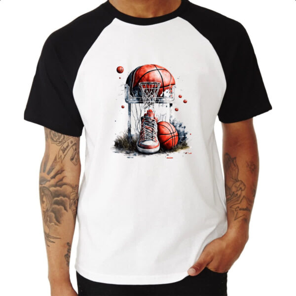 Camiseta Raglan Basquete tenis cesta e bola - Imagem 3