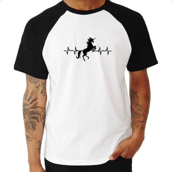 Camiseta Raglan Batimento cardiaco unicornio - Imagem 3