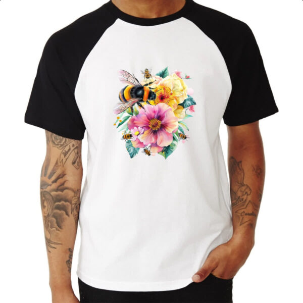 Camiseta Raglan Abelha na flor - Imagem 3