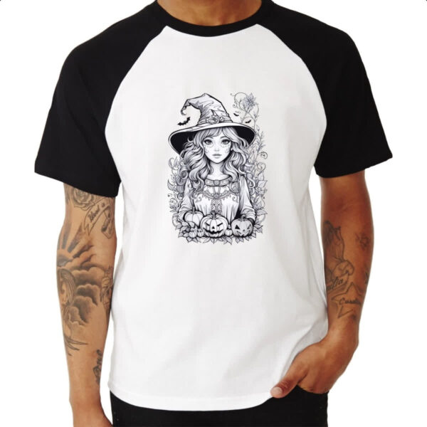 Camiseta Raglan Bruxinha Art Line Halloween - Imagem 3