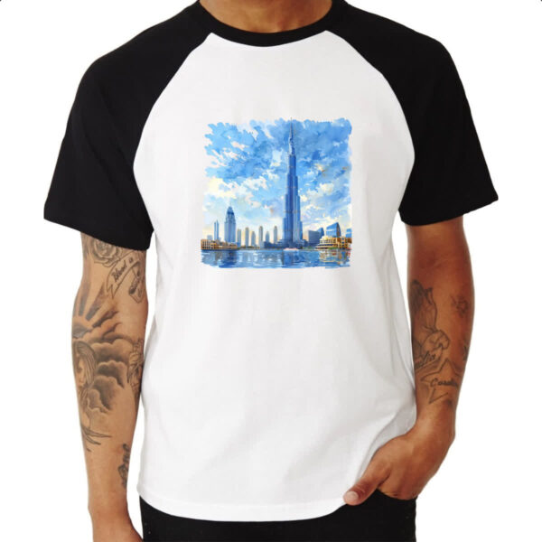 Camiseta Raglan Burj Khalifa watercolor - Imagem 3