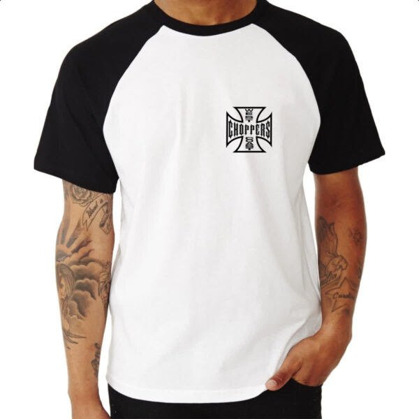 Camiseta Raglan West coast chopper cruz vazada brasao - Imagem 3