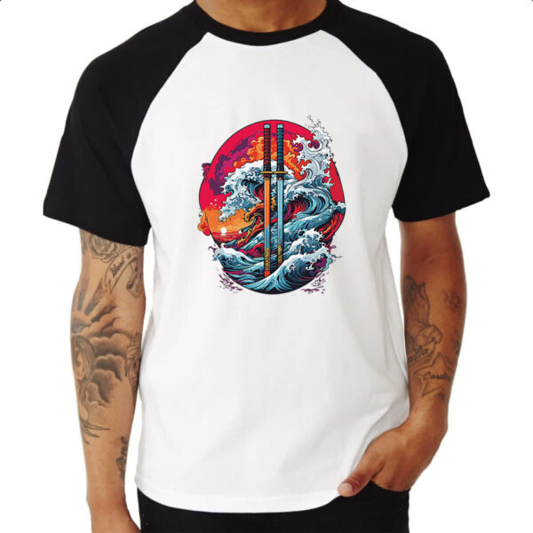 Camiseta Raglan Katana grandes ondas - Imagem 3