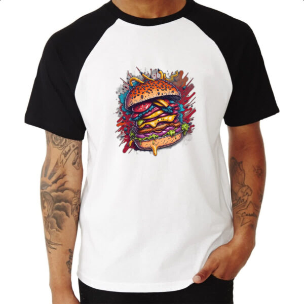 Camiseta Raglan Hamburguer exagerado splash - Imagem 3
