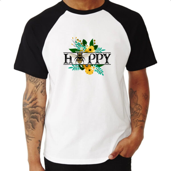 Camiseta Raglan Happy Bee vintage flores - Imagem 3