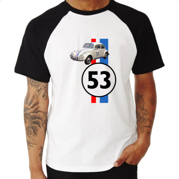 Camiseta Raglan Herbie 53 fusca falasse Logo e Carro - Imagem 3