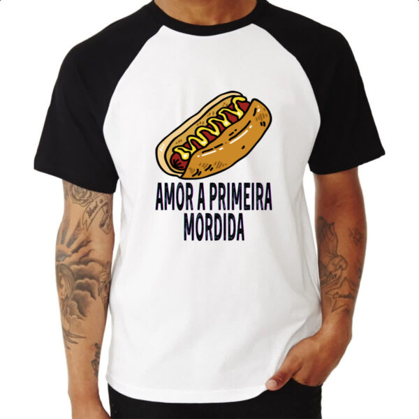 Camiseta Raglan Hotdog amor a primeira mordida - Imagem 3