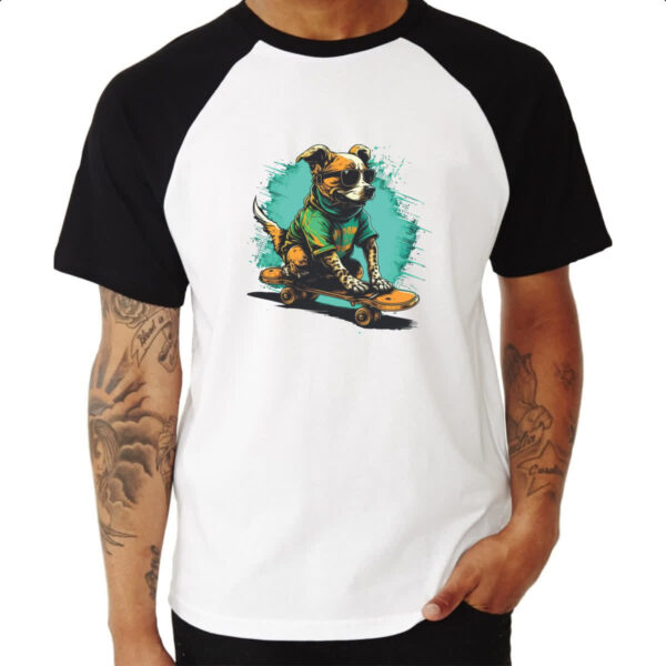 Camiseta Raglan Cachorro skatetista de oculos escuro - Imagem 3
