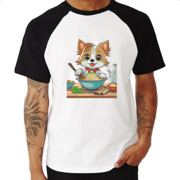 Camiseta Raglan Cao feliz cozinhando lamem - Imagem 3