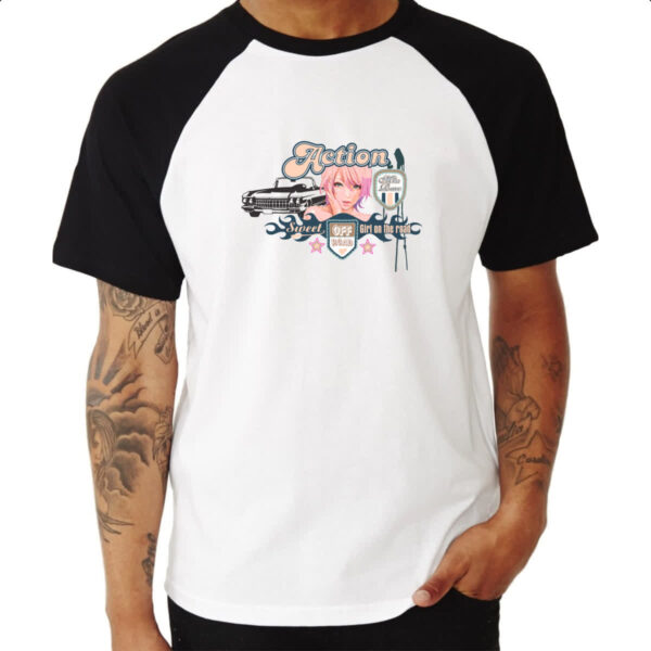 Camiseta Raglan Action Girl on the road - Imagem 3