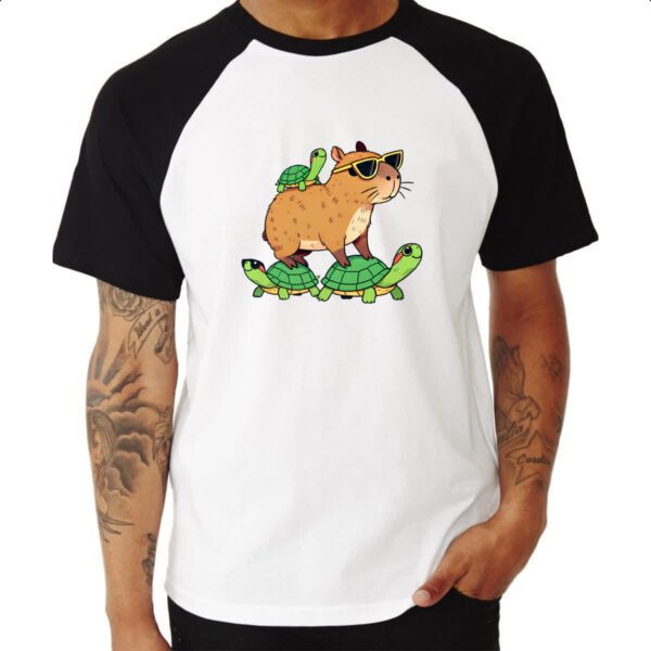 Camiseta Raglan Capivara corrida tartaruga - Imagem 3