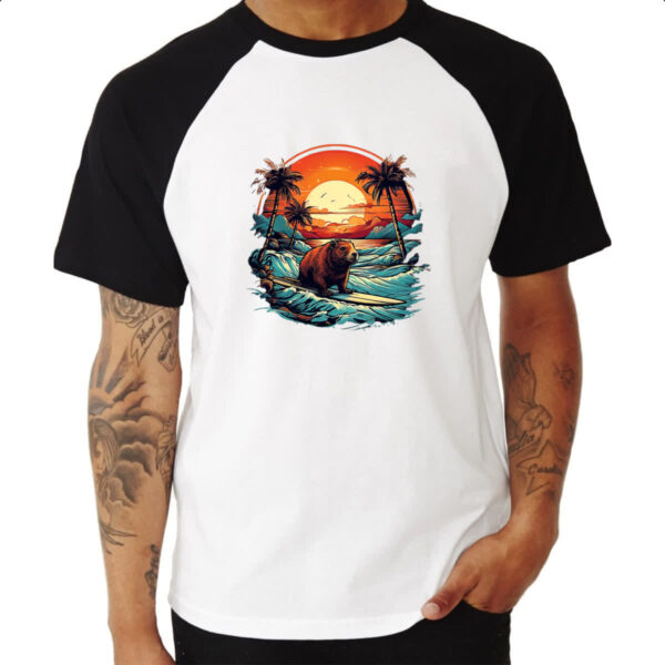 Camiseta Raglan Capivara Surf Sunset - Imagem 3