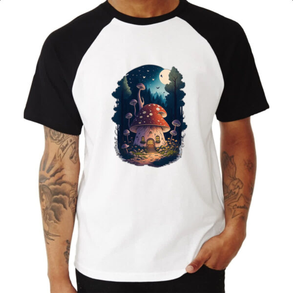 Camiseta Raglan Casa cogumelo dos duendes - Imagem 3