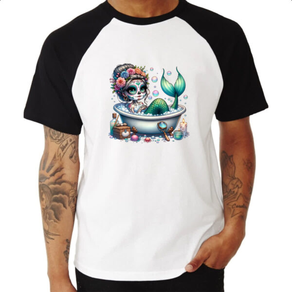 Camiseta Raglan Caveira catrina sereia - Imagem 3