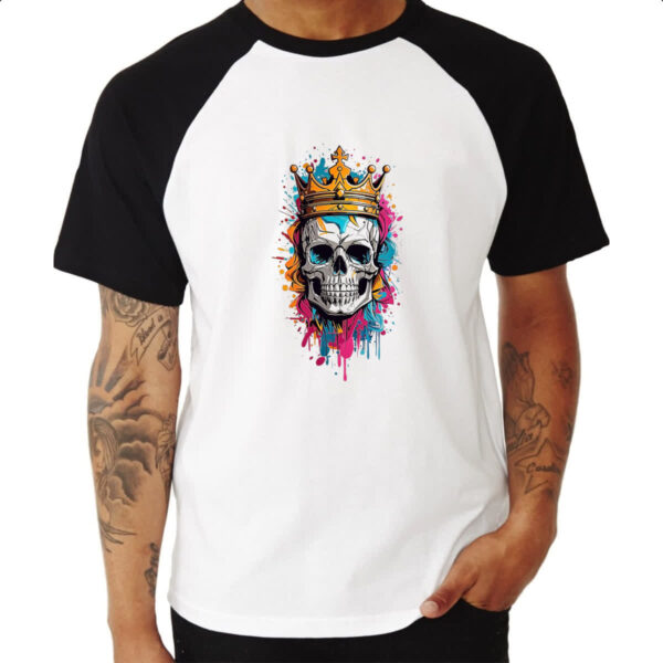 Camiseta Raglan Caveira do cranio do rei - Imagem 3