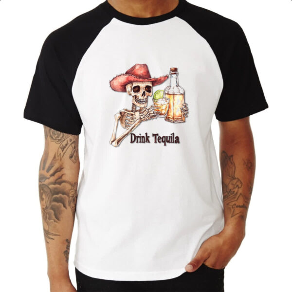 Camiseta Raglan Caveira drink tequila - Imagem 3