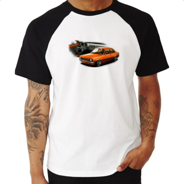 Camiseta Raglan Chevette primeira geracao laranja - Imagem 3