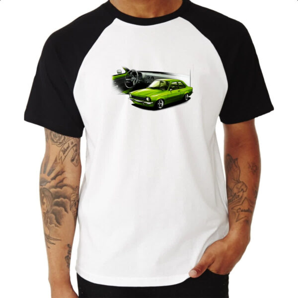 Camiseta Raglan Chevette primeira geracao verde - Imagem 3