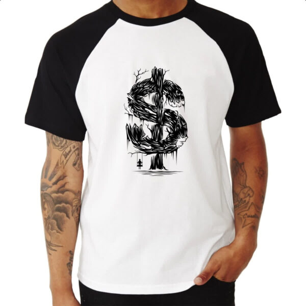 Camiseta Raglan Cifrao arvore e balanco - Imagem 3