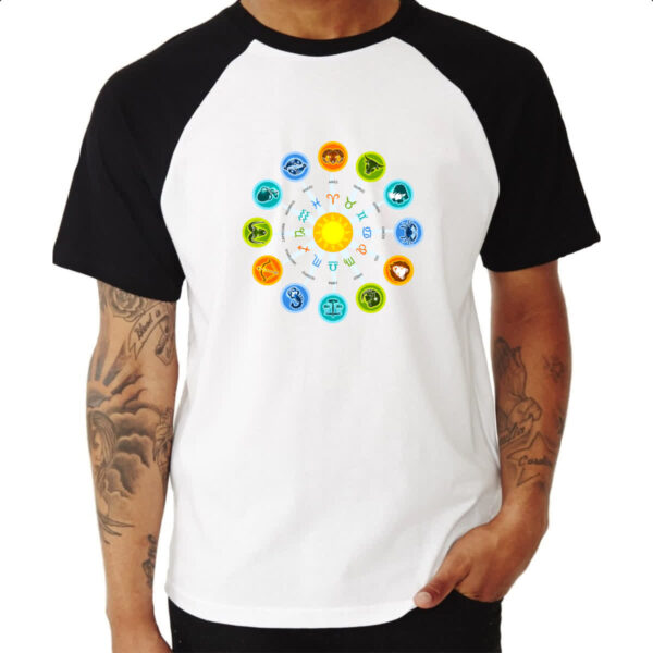 Camiseta Raglan Circulo do Zodiaco Signos - Imagem 3