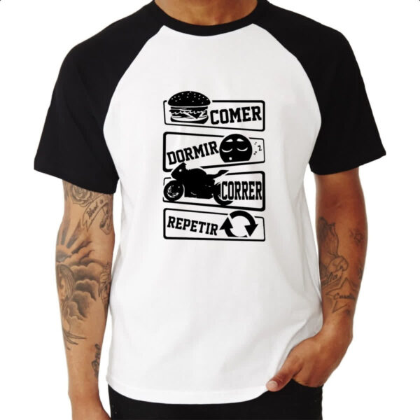Camiseta Raglan Comer Dormir Correr Repetir - Imagem 3