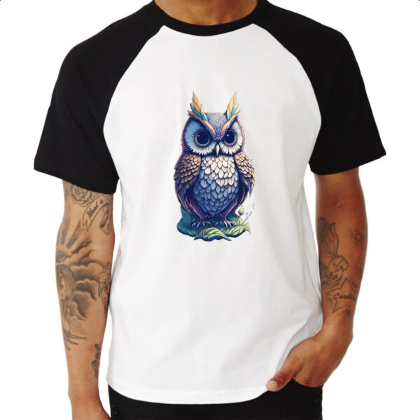Camiseta Raglan Coruja Fantasy Art Neon - Imagem 3