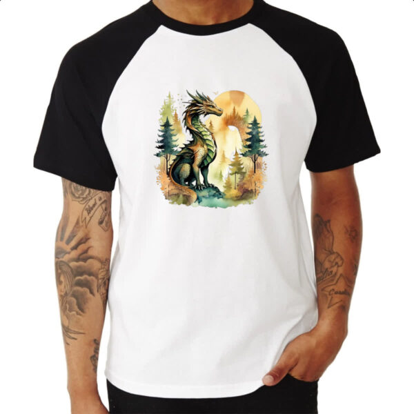 Camiseta Raglan Dragao Floresta Sunset - Imagem 3