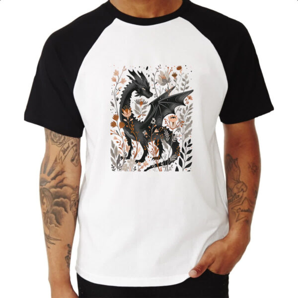 Camiseta Raglan Dragao mistico floral - Imagem 3