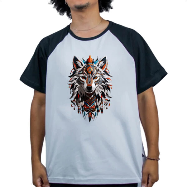 Camiseta Raglan Espirito lobo tribal - Imagem 4