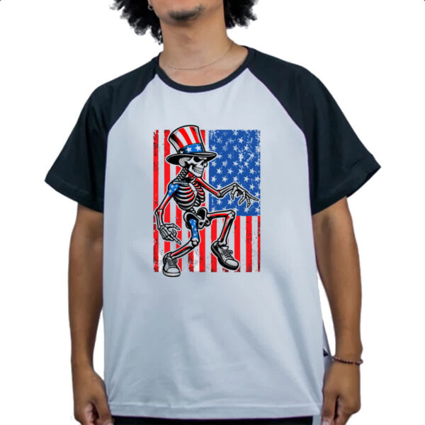 Camiseta Raglan Esqueleto Estados Unidos Vintage - Imagem 4