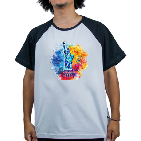 Camiseta Raglan Estatua liberdade watercolor - Imagem 4