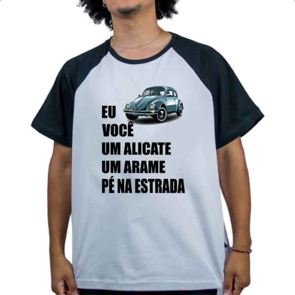 Camiseta Raglan Eu voce alicate arame pe na estrada - Imagem 4