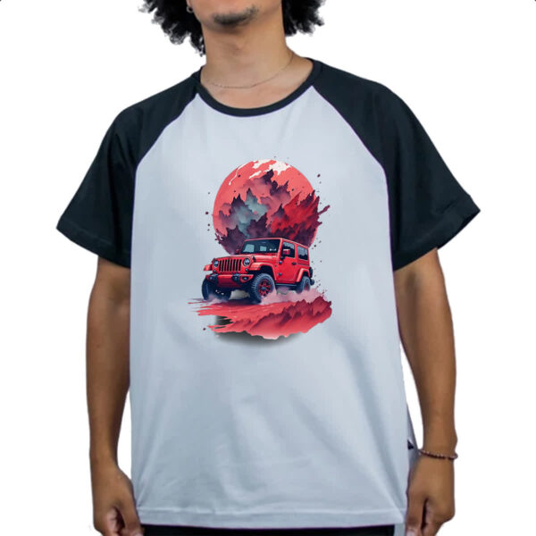 Camiseta Raglan Jeep Vermelho Sunset Art - Imagem 4