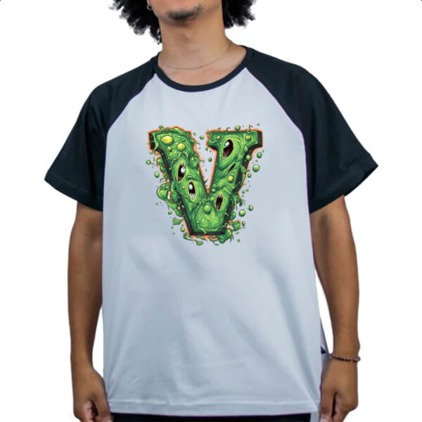 Camiseta Raglan Zumbi Alfabeto Letra V - Imagem 4