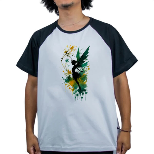 Camiseta Raglan Fada da floresta silhueta splash - Imagem 4
