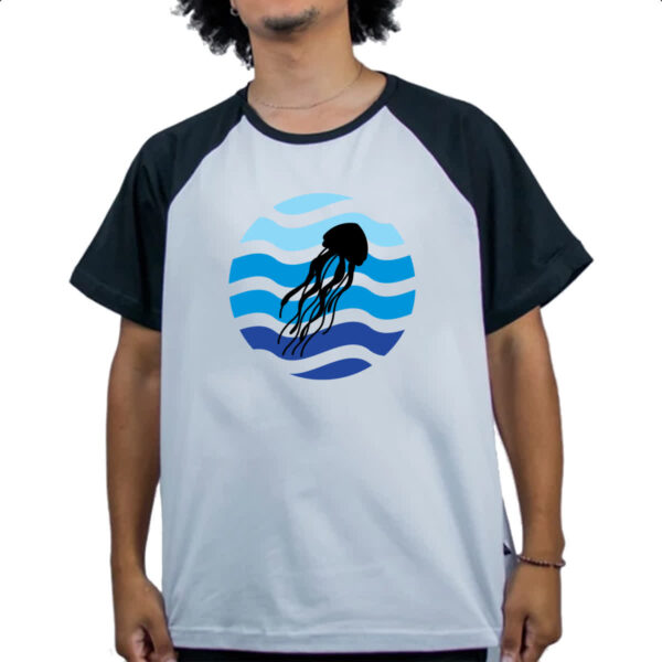 Camiseta Raglan Animais marinhos agua-viva silhueta sunset - Imagem 4