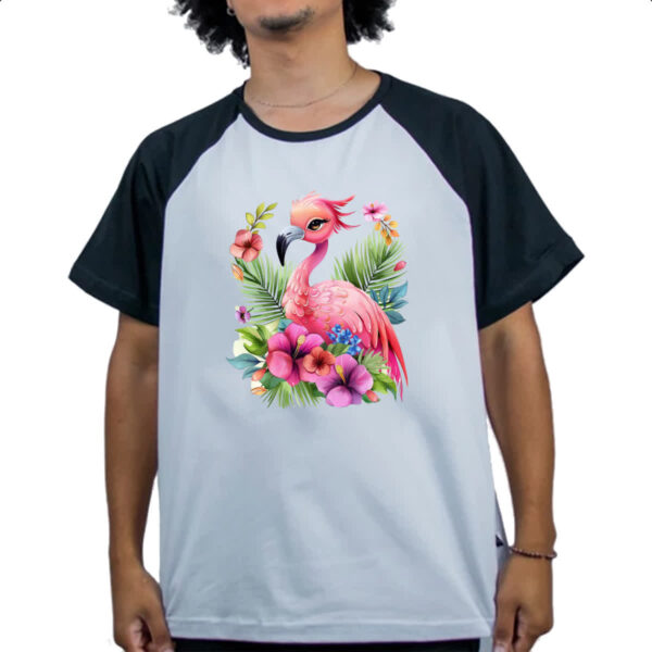 Camiseta Raglan Flamingo na flor - Imagem 4