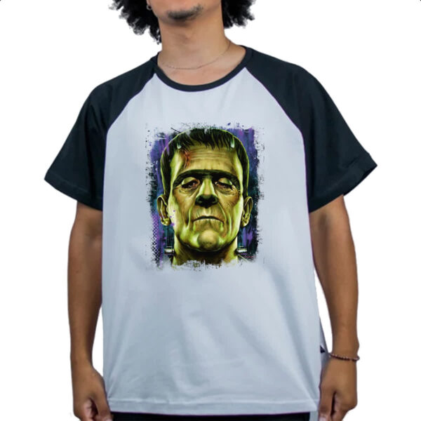 Camiseta Raglan Frankenstein Pintura Colorida - Imagem 4
