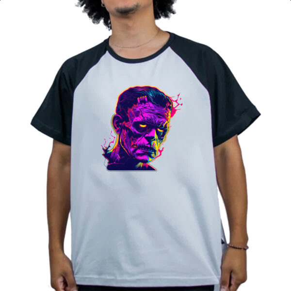 Camiseta Raglan Frankstein Neon Art Face - Imagem 4