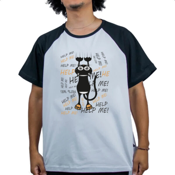Camiseta Raglan Gato Cat Help Socorro - Imagem 4