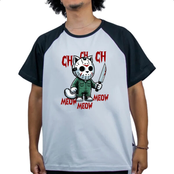 Camiseta Raglan Gato Halloween Sexta Feira 13 - Imagem 4