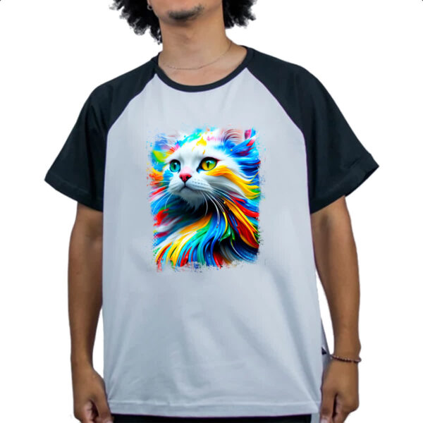 Camiseta Raglan Gato Splash Art Color - Imagem 4