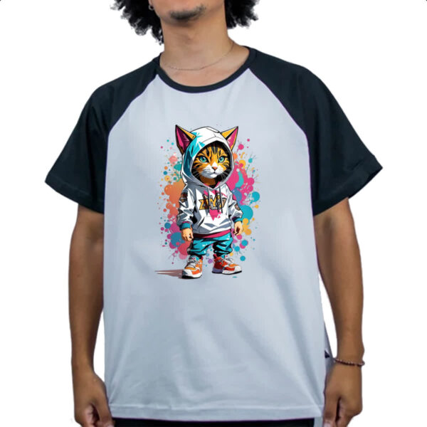 Camiseta Raglan Gato Splash Grafite - Imagem 4